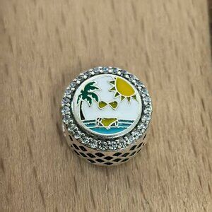 Pandora Engraved Button Charm Swimsuit Curacao Charm, S925 Silver Bracelets